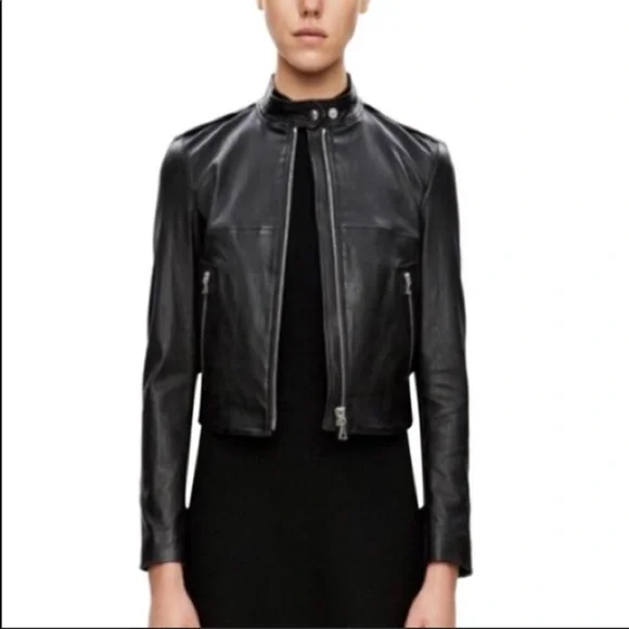 Theory SOFT LEATHER ZIP UP JKT ブラック P